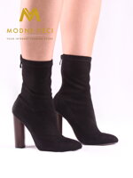 Elegantní černé boty s širokým podpatkem 6049-1 BLACK kozačky jaro / podzim, kotníkové boty, levné boty, dámské kotníkové boty, e obuv, kotníkové boty na podpatku, skladem