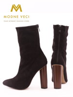 Elegantní černé boty s širokým podpatkem 6049-1 BLACK kozačky jaro / podzim, kotníkové boty, levné boty, dámské kotníkové boty, e obuv, kotníkové boty na podpatku, skladem