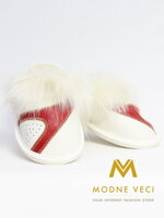 Dámské kožené papuče model 19 bílá s červenou
