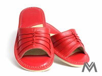 Papuče dámské kožené-model 9 červené podpatek