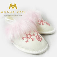 Dámské kožené papuče růžová vločka- model 21