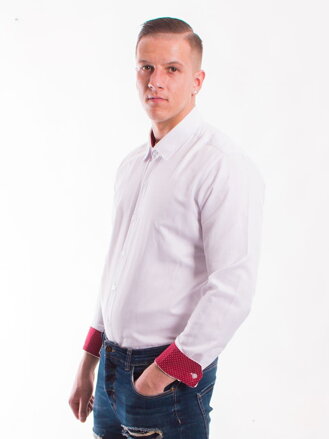 Luxusní pánská bílá košile s červenou vnitřní manžetou SLIM FIT STŘIH VS-PK-1711