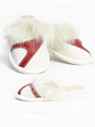 Dámské kožené papuče model 19 bílá s červenou