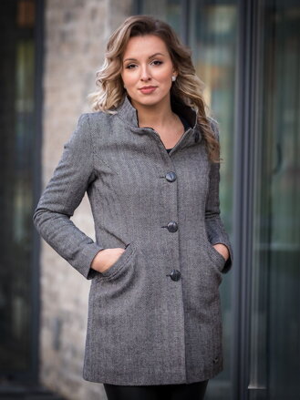 Elegantní dámský kabát se stromečkovým vzorem ELZA - šedý