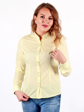 Luxusní žlutá košile pro ženy s květinovým lemem VS-DK 1738