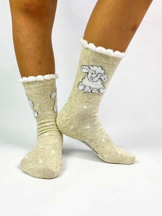 Krémové dětské ponožky s bílou ovečkou