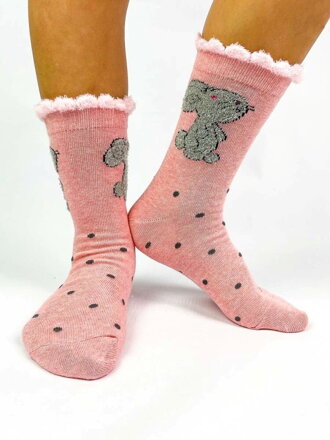 Růžové dívčí ponožky se šedou myškou
