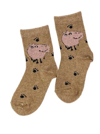 Dětské ponožky v hnědé barvě s prasátkem
