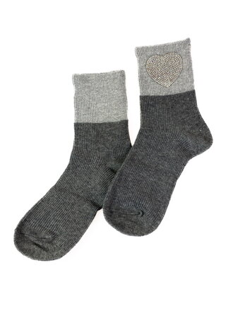 Tmavě šedé dívčí ponožky se srdíčkem