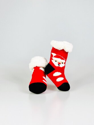 Teplé ponožky pro miminka červené s mikulášem L024
