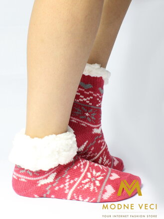  Dětské termo protiskluzové ponožky tmavě-růžové vzor 13
