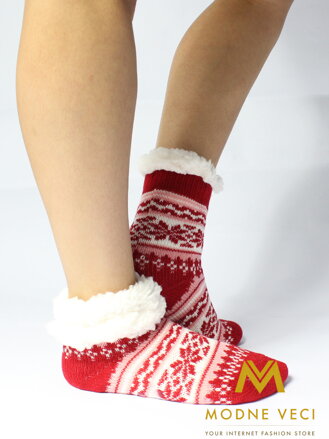 Dětské termo ponožky protiskluzové červené vzor 15