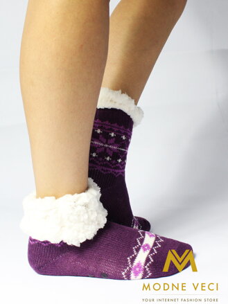 Úžasné dětské teplé ponožky protiskluzové tmavě-fialové 16
