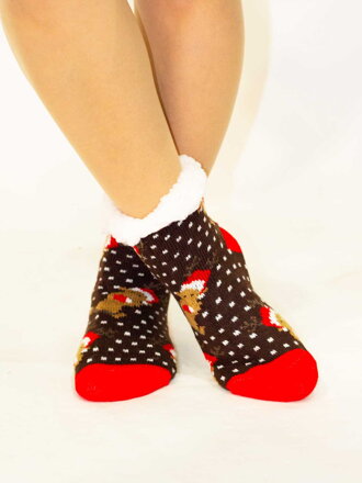 Úžasné dětské teplé ponožky Sobík hnědo-červené