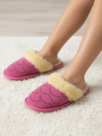 Dětské bačkůrky růžové s umělým kožíškem 02