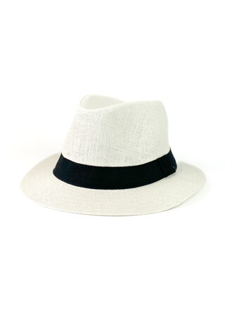 Pánský klobouk v bílé barvě s černou stuhou 17-217A