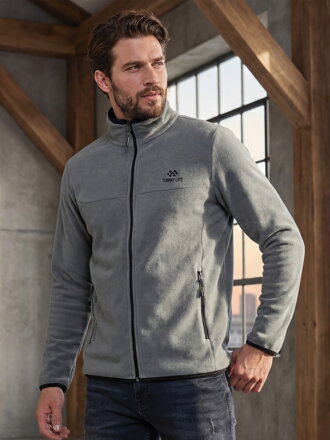 Pánská fleecová šedá mikina na zip TOMMY LIFE