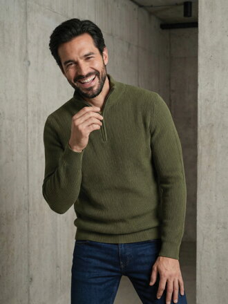 Pánský stylový khaki svetr se zipem