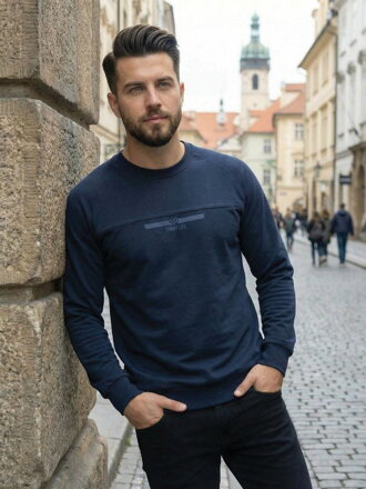 Pánská tmavě modrá mikina přes hlavu