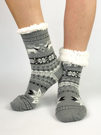 Vánoční ponožky v šedé barvě L26032 sobík 