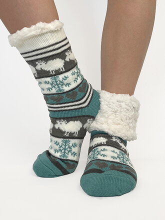 Dámské vlněné protiskluzové tyrkysové ponožky OVEČKA Dámské vlněné protiskluzové tyrkysové ponožky OVEČKA