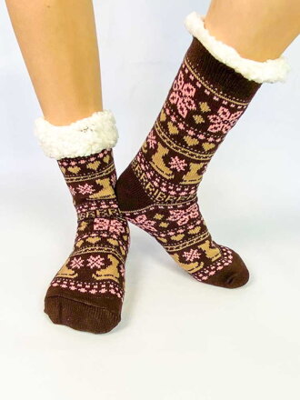 Dámské vánoční ponožky brusle EJ-201 hnědé