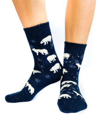 Veselé dámské ponožky lední medvídek tmavě-modré