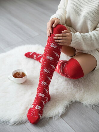Červené dámské nadkolenky se vzorem RED se šňůrkou