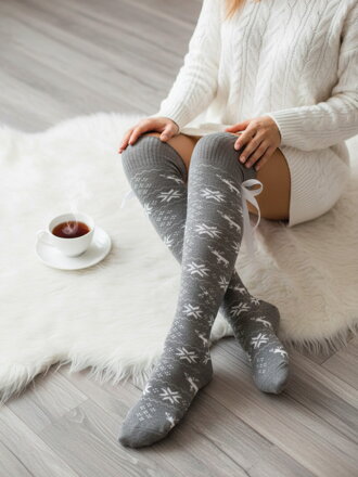 Vánoční nadkolenky s vločkami GRAY se šňůrkou