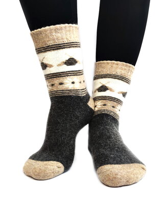 Dámské vlněné ANGORA ponožky béžovo-šedé včelky