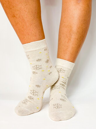 Teplé termo ponožky v krémové barvě s vločkou