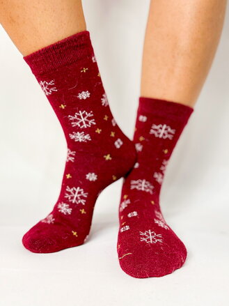 Vánoční ponožky s motivem vločky bordó