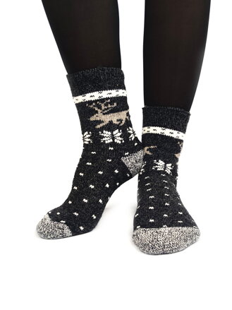 Vánoční dámské ponožky sobík šedé