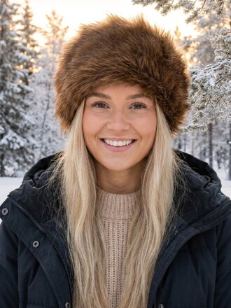 Dámská čepice z umělé kožešiny hnědá