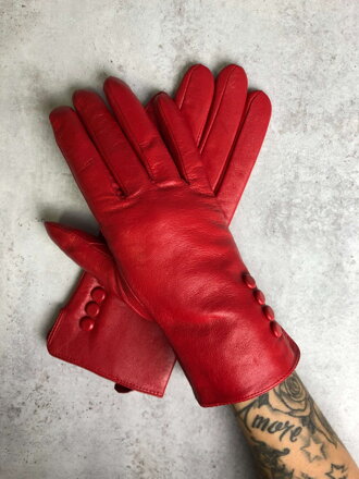 Dámské kožené rukavice v červené barvě