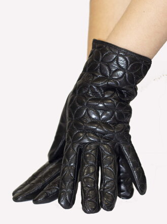 Dámské kožené rukavice černé s ornamentem