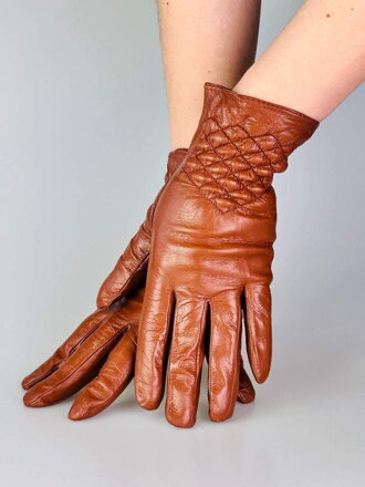 Dámské kožené rukavice hnědé s prošíváním