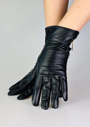 Stylové černé kožené rukavice se zipem