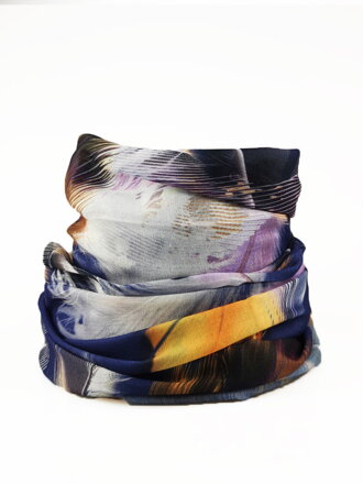 Trendy pašmínový šátek s pírky tmavě-modrý