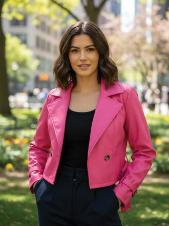 Dámská croptop koženková bunda růžová 