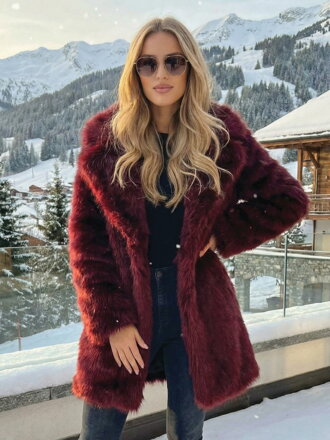 Dámský bordó kožich H1 z umělé kožešiny