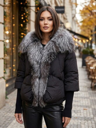 Dámska páperová zimná bunda s pravou kožušinou  