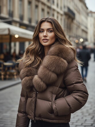 Zimní hnědá bunda s pravou kožešinou