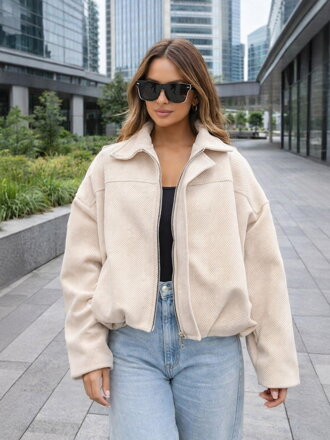 Dámská oversize béžová crop-top bunda