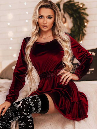 Sametové šaty do áčka FLV759 VELVET RED