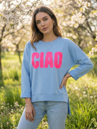 Dámská baby blue mikina s neonovým nápisem CIAO