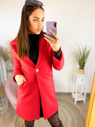 Dámský kabát v červené barvě na knoflík