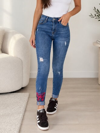 Dámské modré skinny džíny MSARA S0713-3 s motýlem