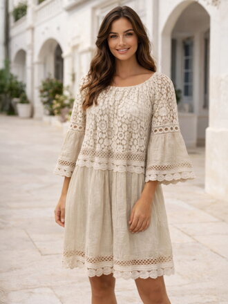 Dámske béžové čipkované šaty 