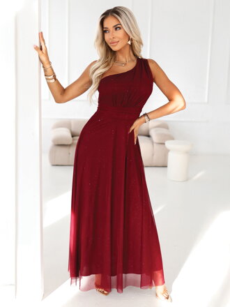 Dámske dlhé trblietavé bordo šaty 656-1